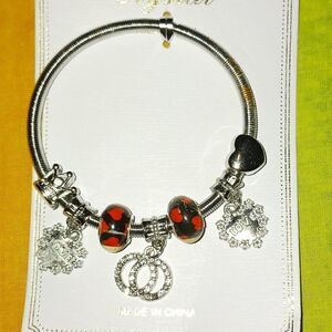 NWT silver Murano beaded charm bracelet